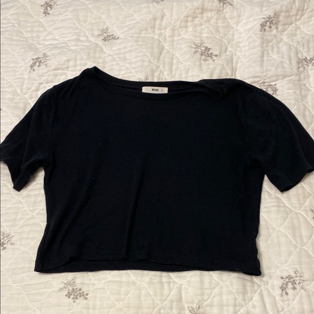 WEGO Black Short Sleeve Crop Top